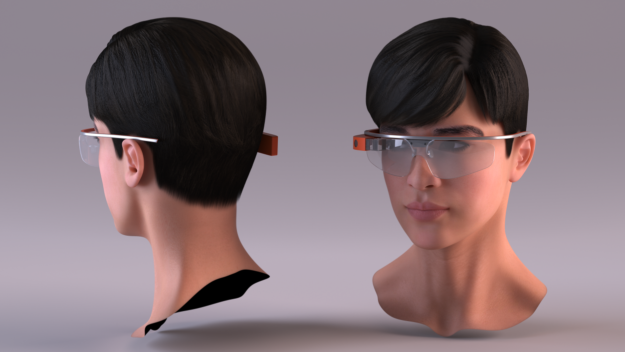 Chinese Schoolboy Head with Google Glasses 3D