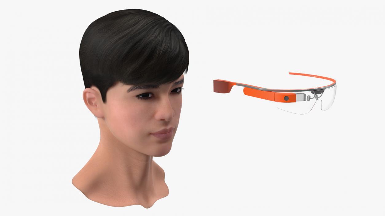 Chinese Schoolboy Head with Google Glasses 3D