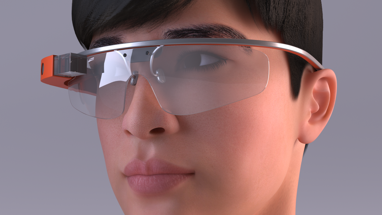 Chinese Schoolboy Head with Google Glasses 3D