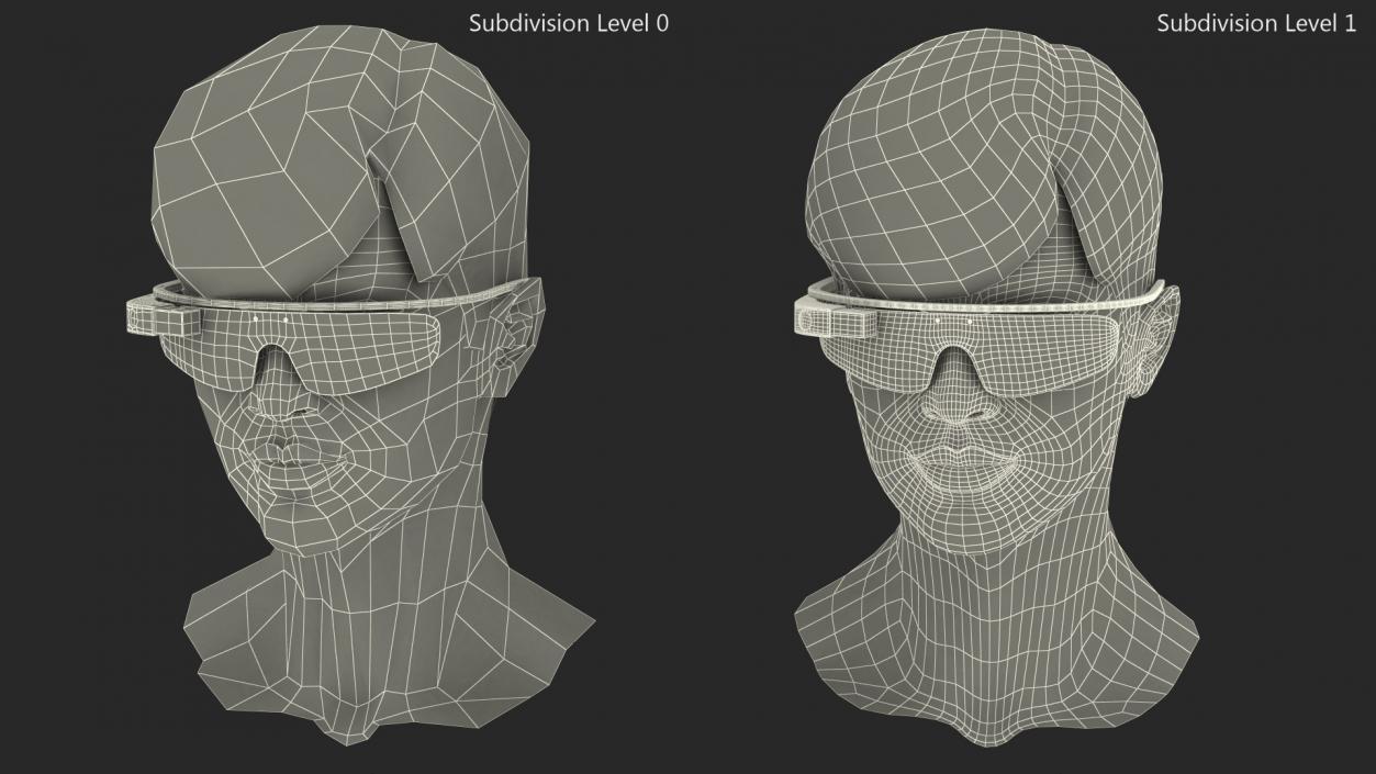 Chinese Schoolboy Head with Google Glasses 3D