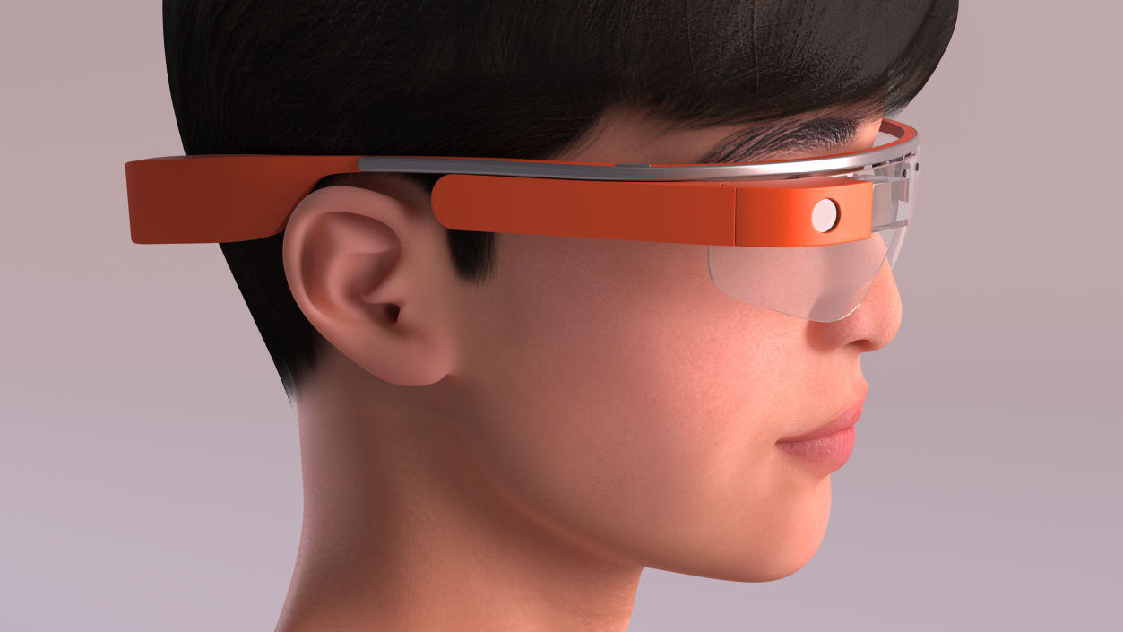 Chinese Schoolboy Head with Google Glasses 3D