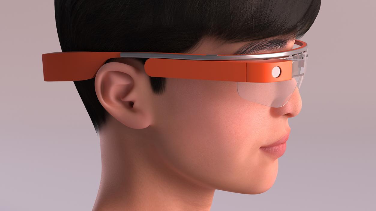 Chinese Schoolboy Head with Google Glasses 3D