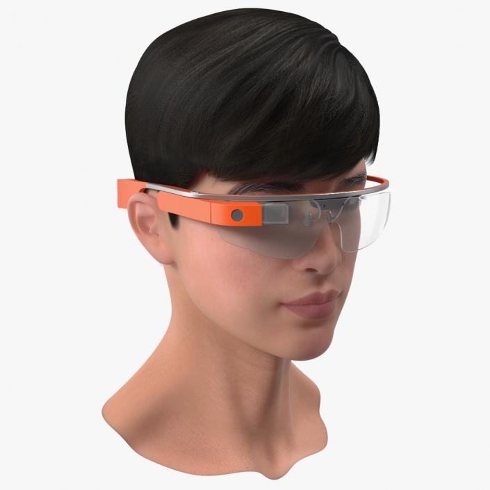 Chinese Schoolboy Head with Google Glasses 3D