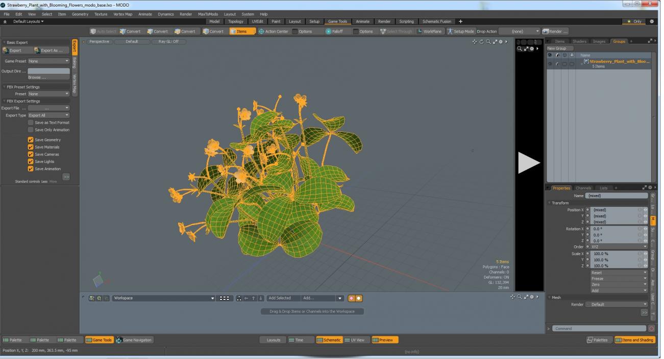 3D Strawberry Plant with Blooming Flowers model