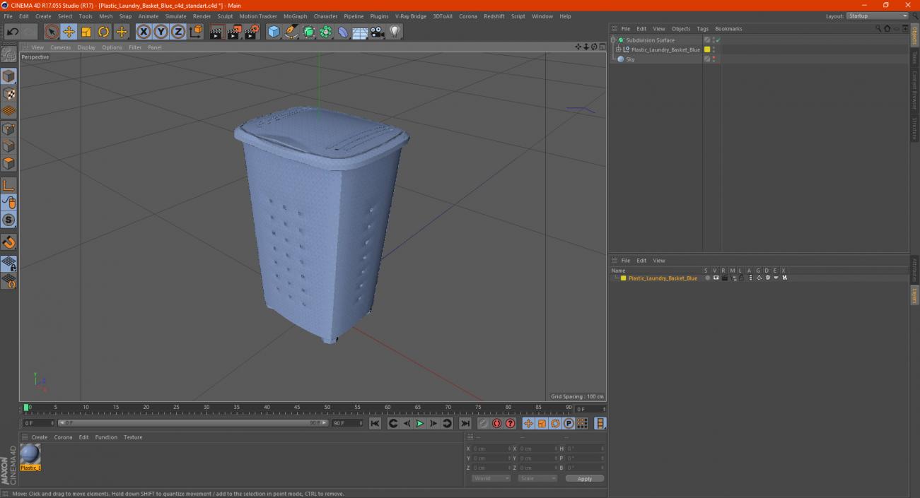 Plastic Laundry Basket Blue 3D