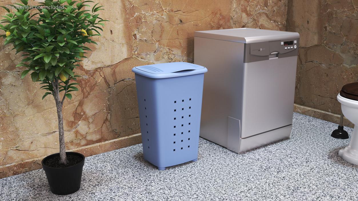 Plastic Laundry Basket Blue 3D