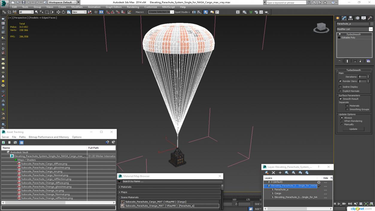 3D Elevating Parachute System Single for NASA Cargo model