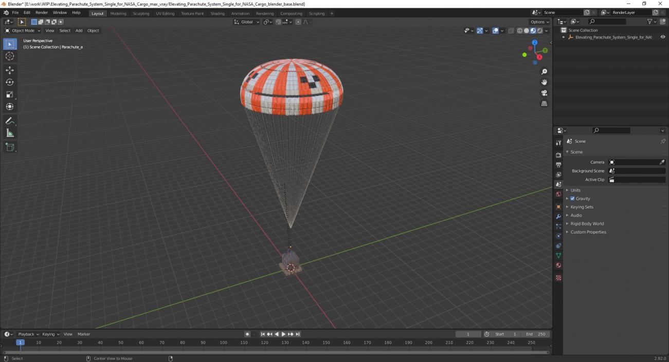 3D Elevating Parachute System Single for NASA Cargo model