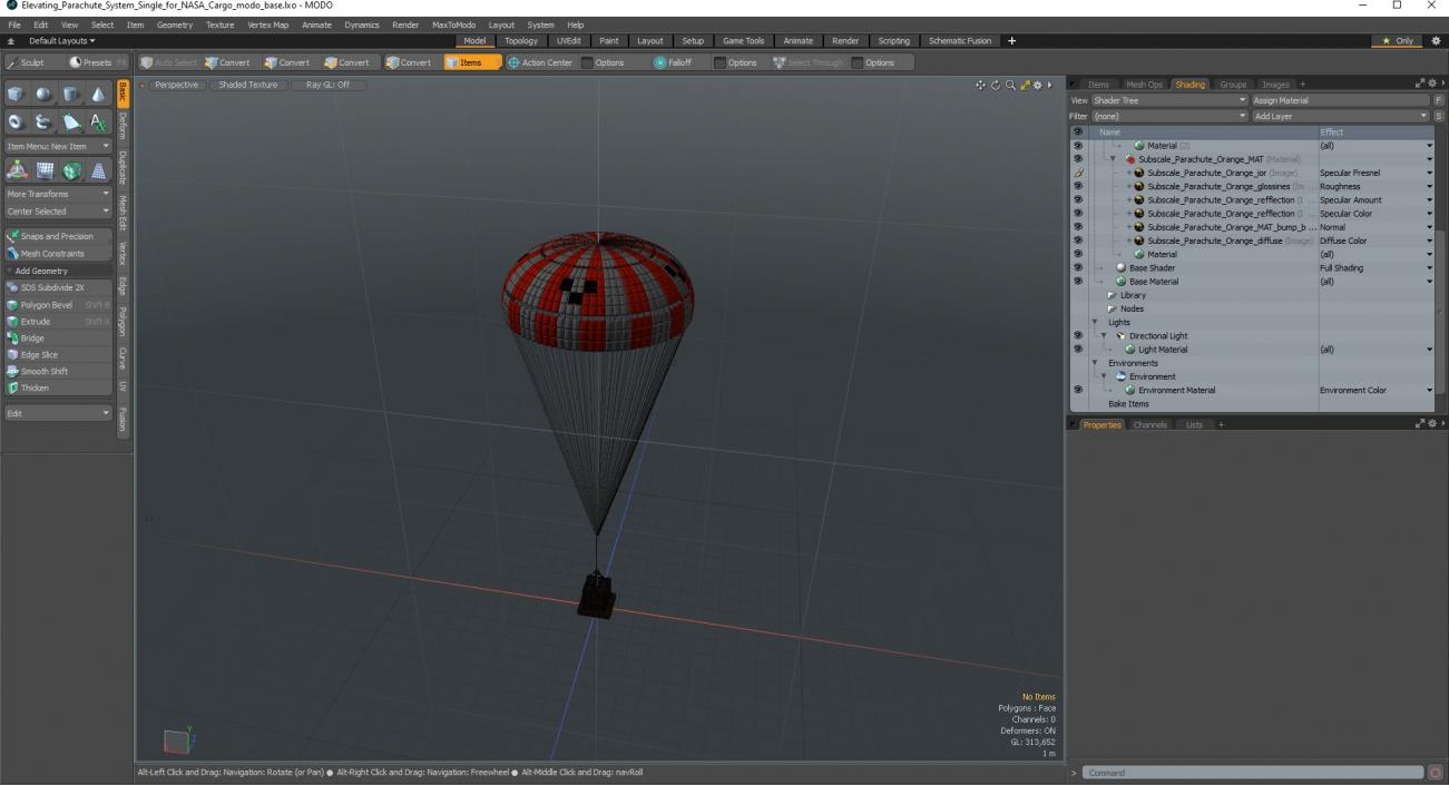 3D Elevating Parachute System Single for NASA Cargo model