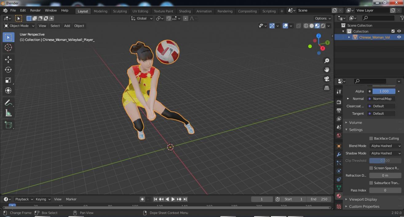 Young Chinese Woman Volleyball Player 3D