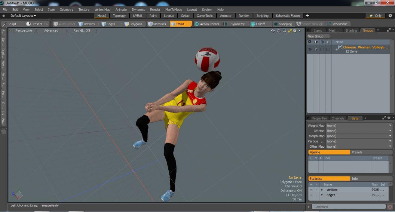 Young Chinese Woman Volleyball Player 3D