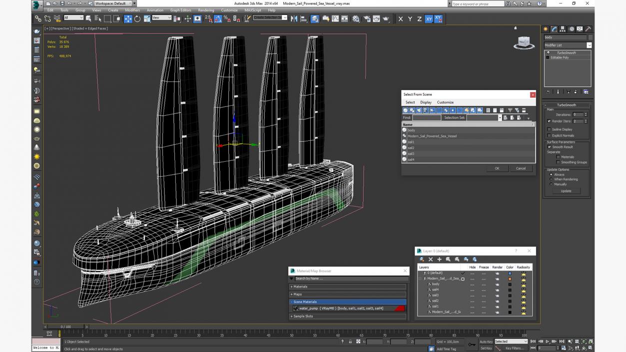 3D model Modern Sail Powered Sea Vessel