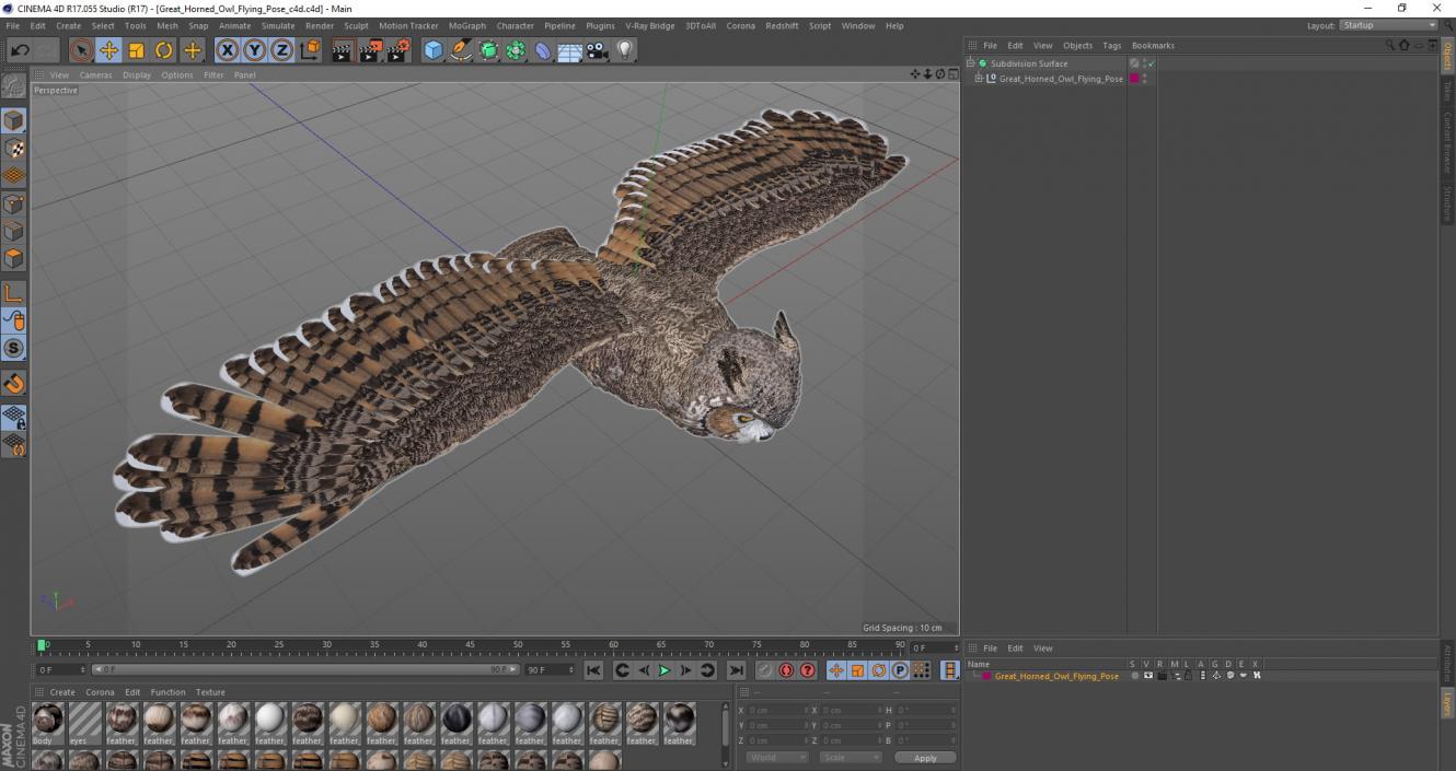 3D Great Horned Owl Flying Pose model