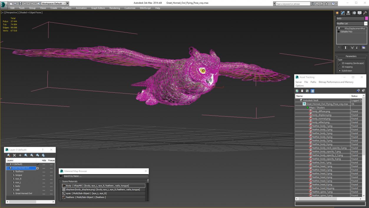 3D Great Horned Owl Flying Pose model