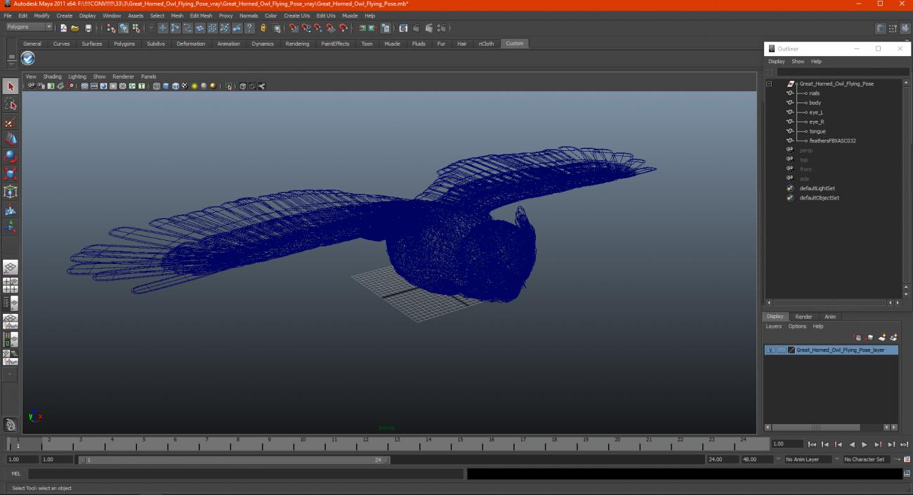 3D Great Horned Owl Flying Pose model