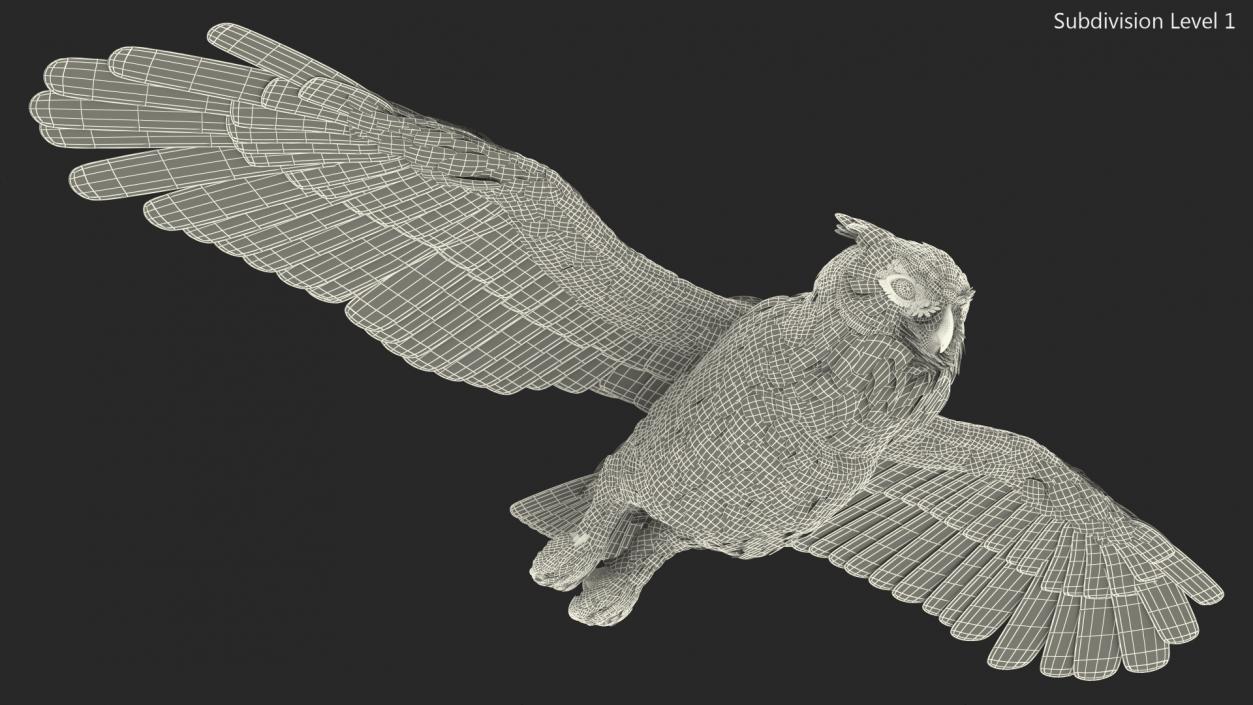 3D Great Horned Owl Flying Pose model