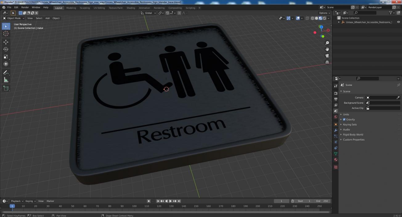 3D Unisex Wheelchair Accessible Restrooms Sign model