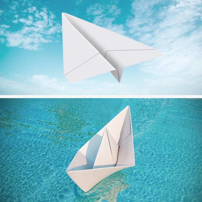 Origami Paper Boat and Plane Collection 3D model