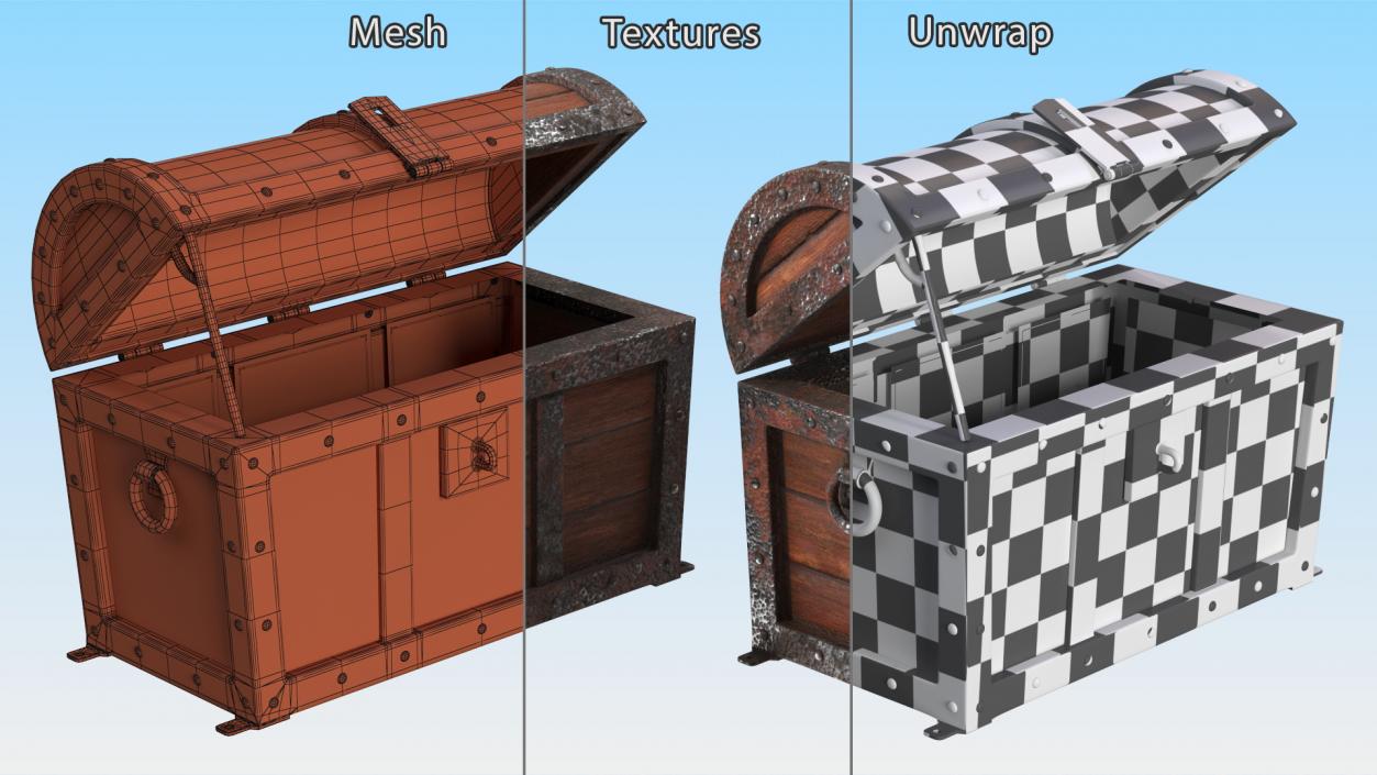 3D Ancient Wooden Chest Empty