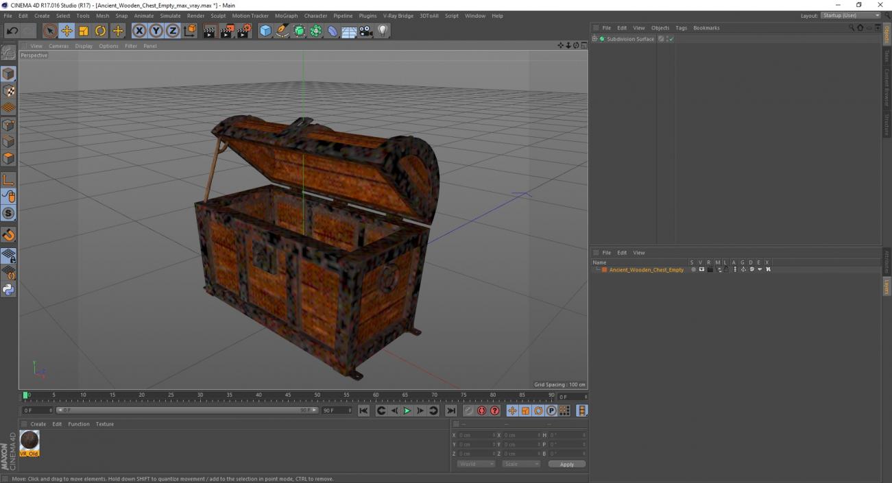 3D Ancient Wooden Chest Empty