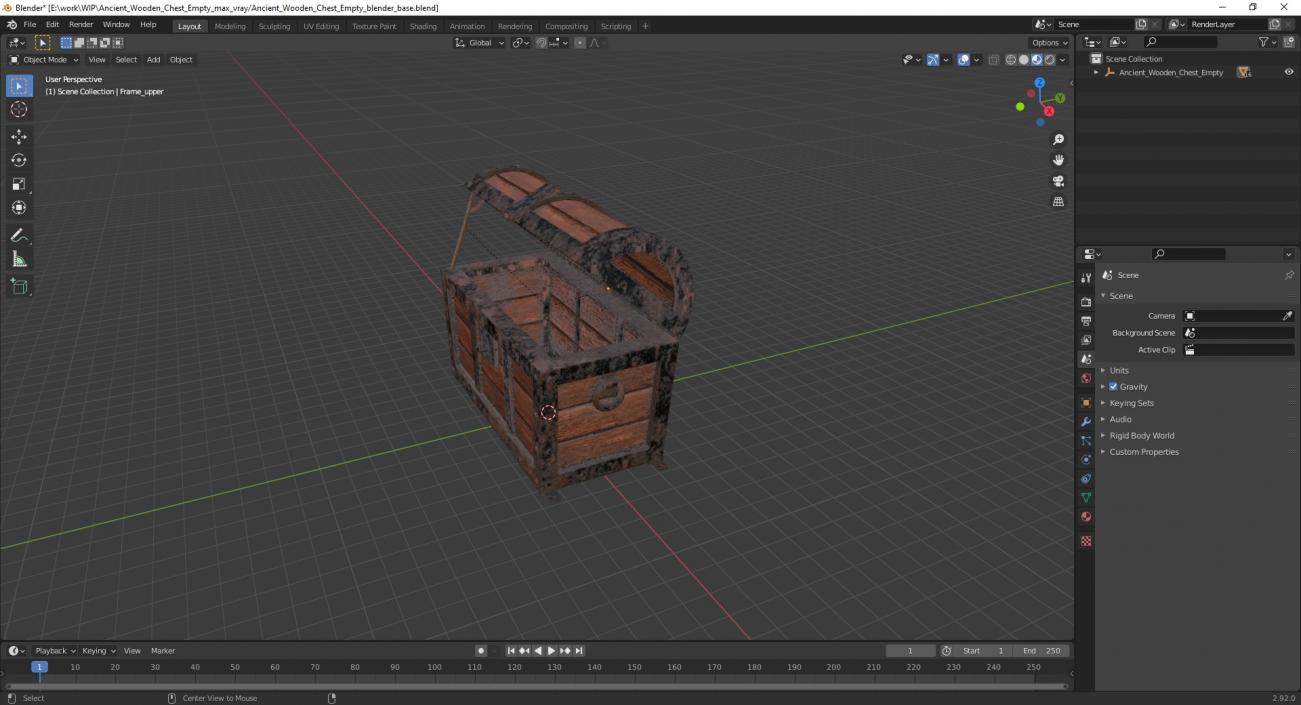 3D Ancient Wooden Chest Empty