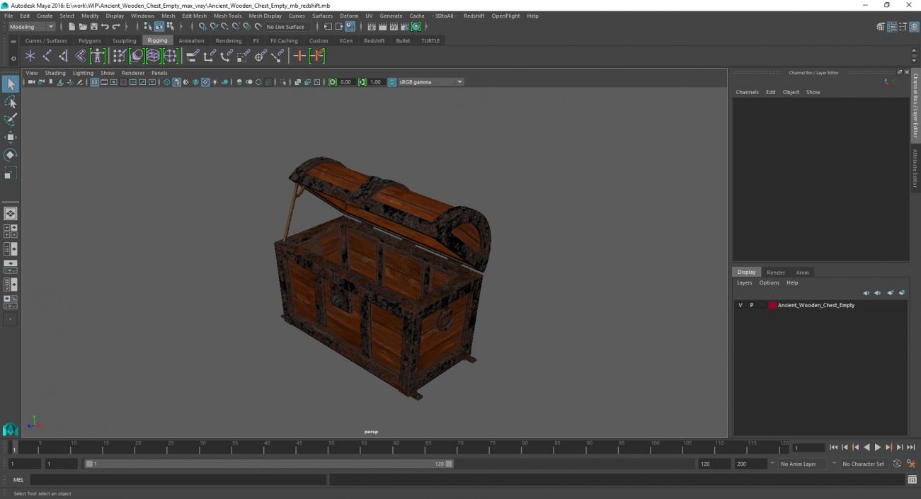 3D Ancient Wooden Chest Empty