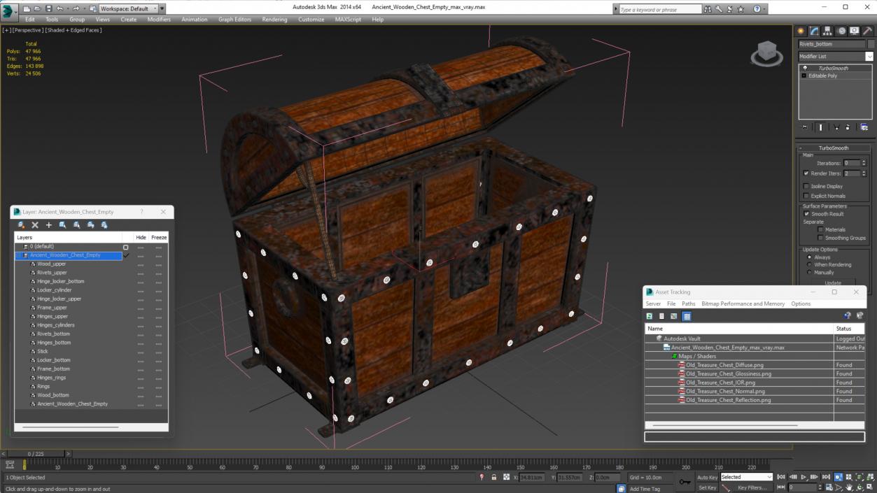 3D Ancient Wooden Chest Empty