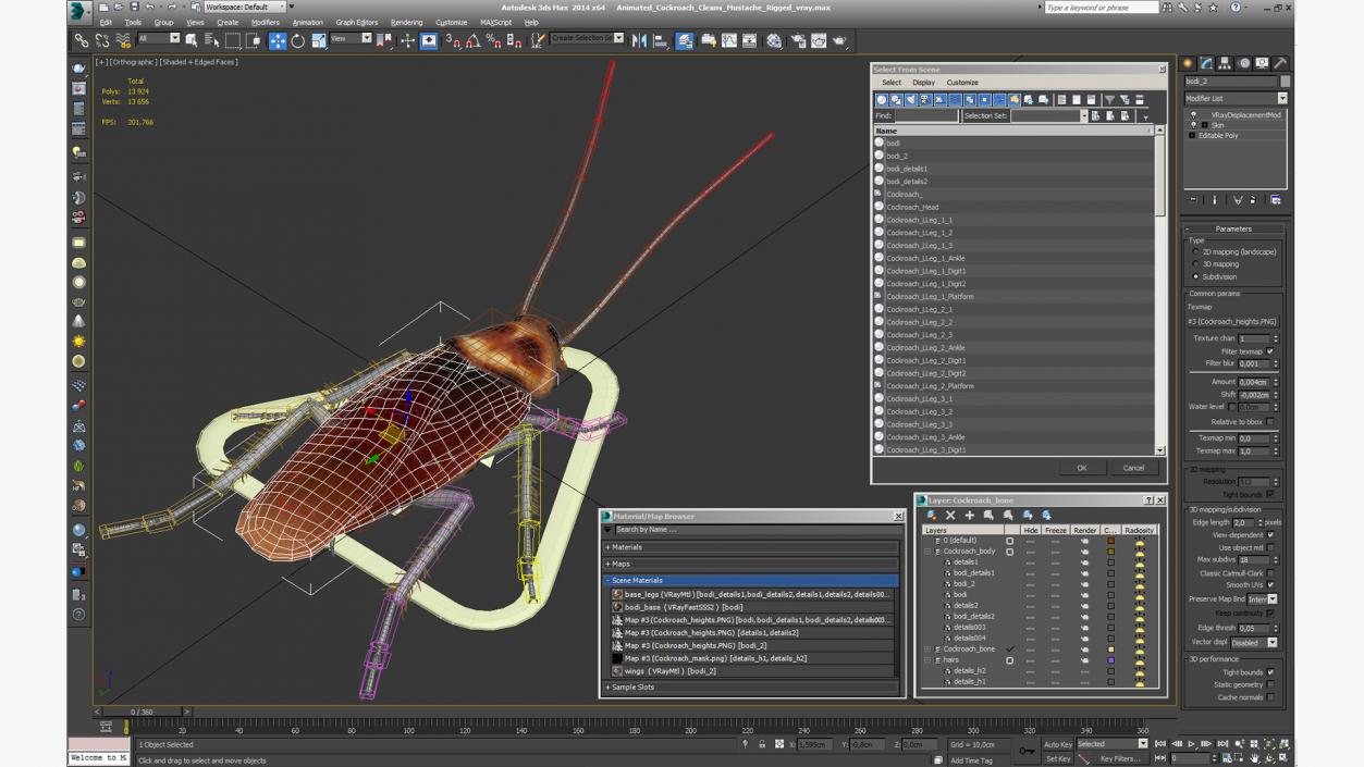 3D Animated Cockroach Cleans Mustache Rigged