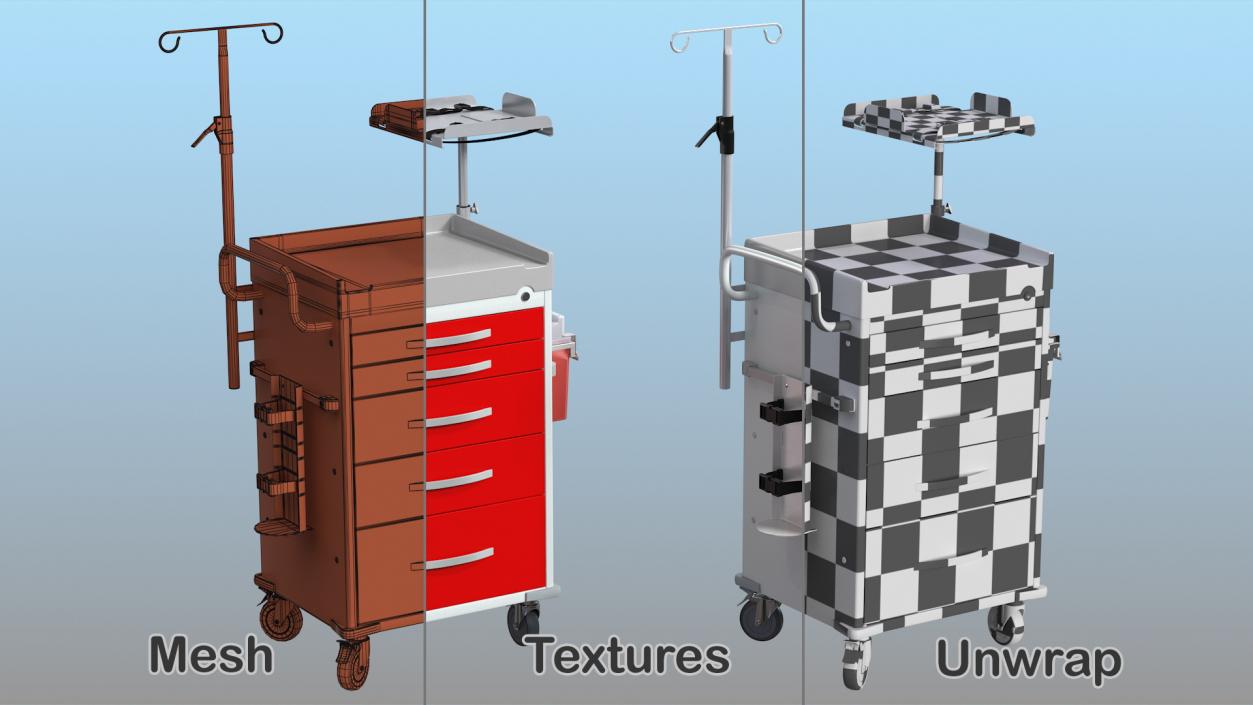 Medical Cart with Defibrillator Shelf 3D