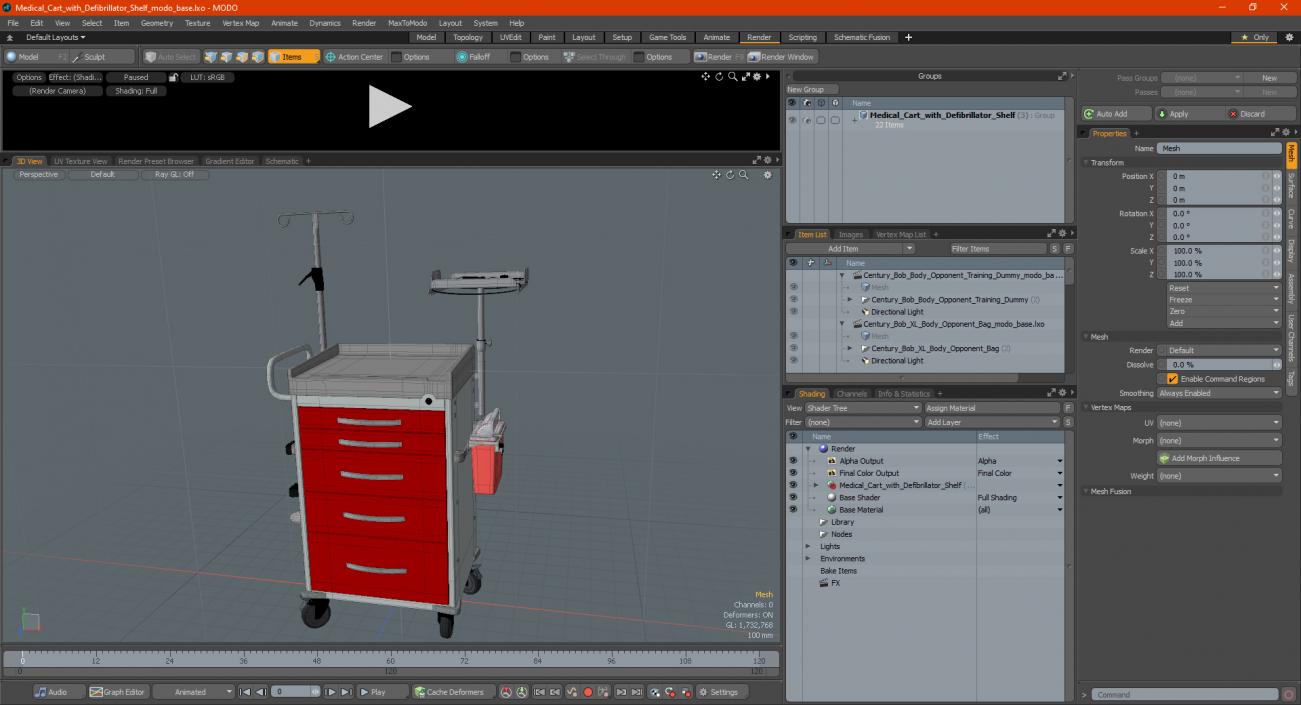 Medical Cart with Defibrillator Shelf 3D