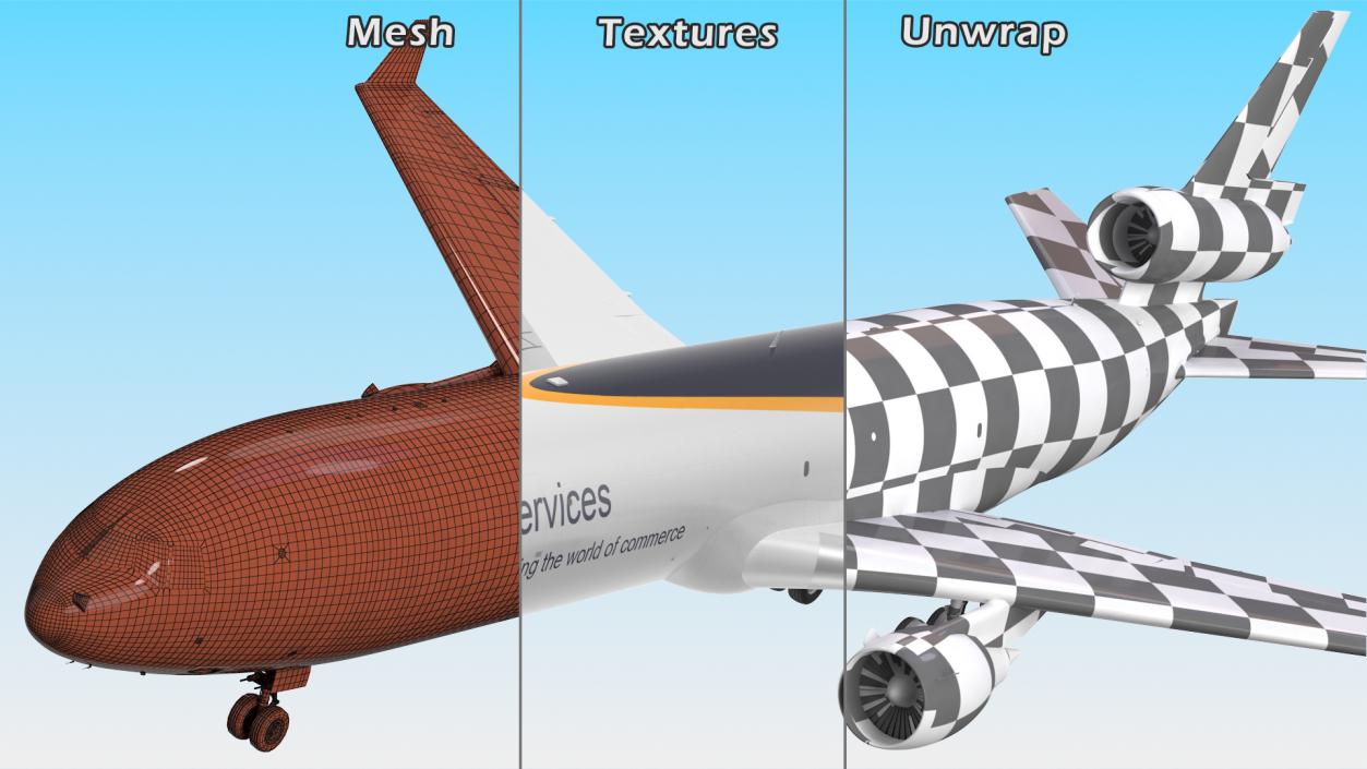 3D model McDonnell Douglas MD11 Tri Jet Airliner UPS Rigged