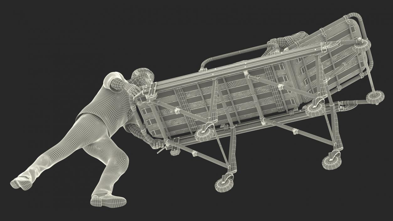 3D Paramedic Pushing Stretcher with Straitjacket Patient model