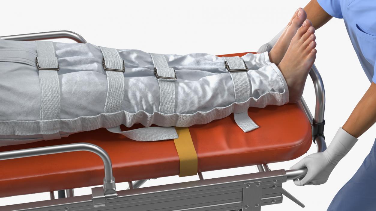 3D Paramedic Pushing Stretcher with Straitjacket Patient model