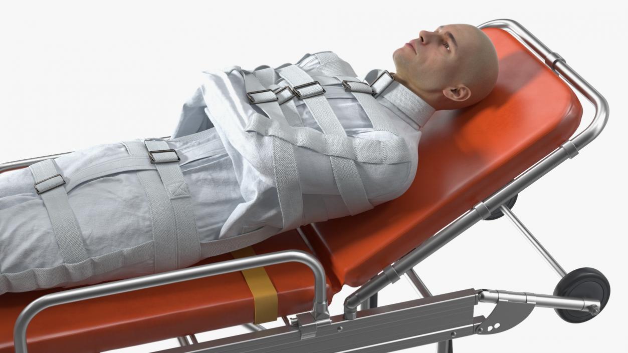 3D Paramedic Pushing Stretcher with Straitjacket Patient model