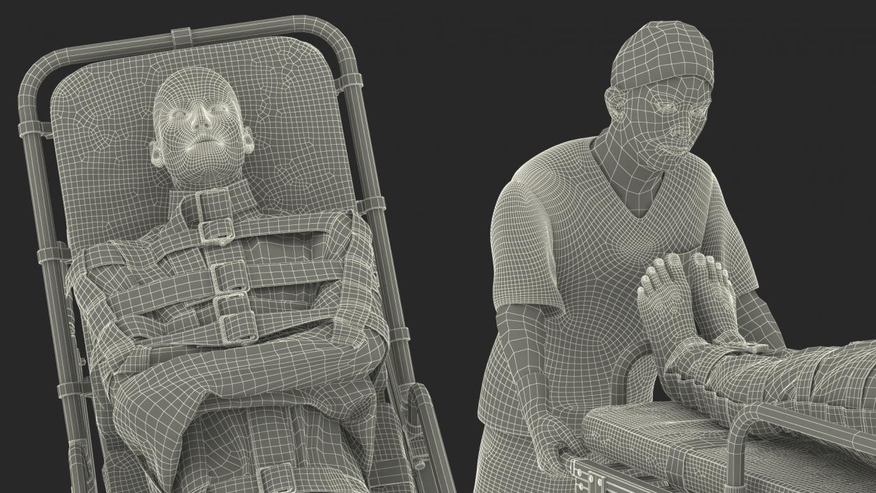 3D Paramedic Pushing Stretcher with Straitjacket Patient model