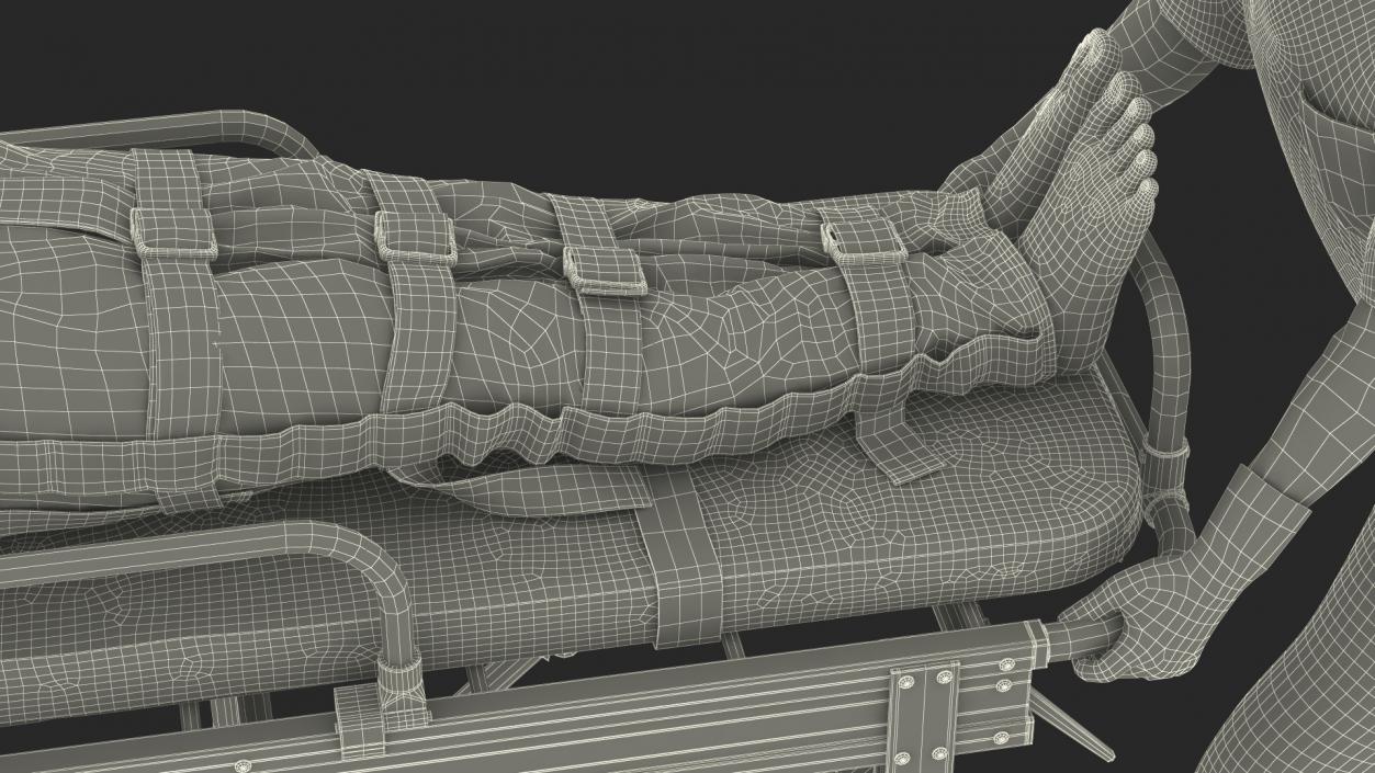 3D Paramedic Pushing Stretcher with Straitjacket Patient model