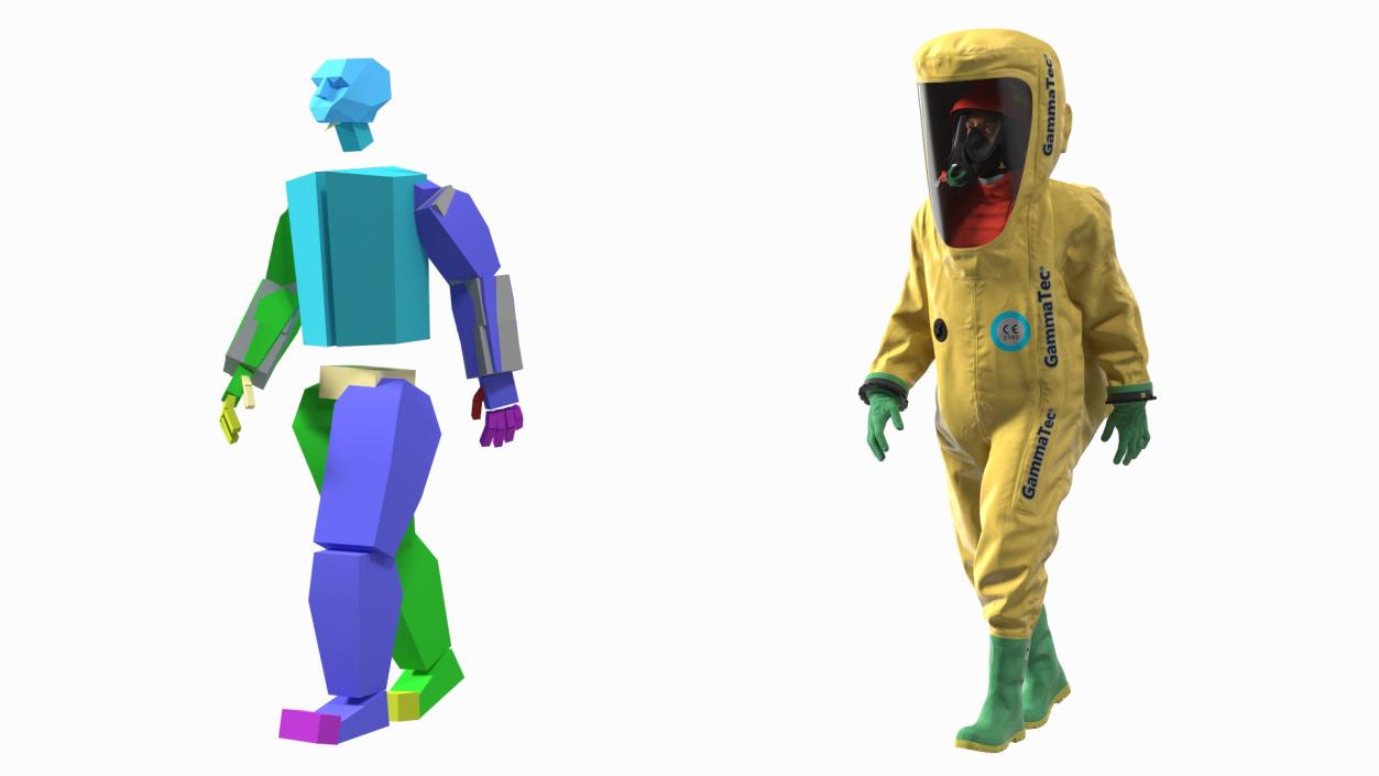 Heavy Duty Chemical Protective Suit Yellow Rigged 3D model