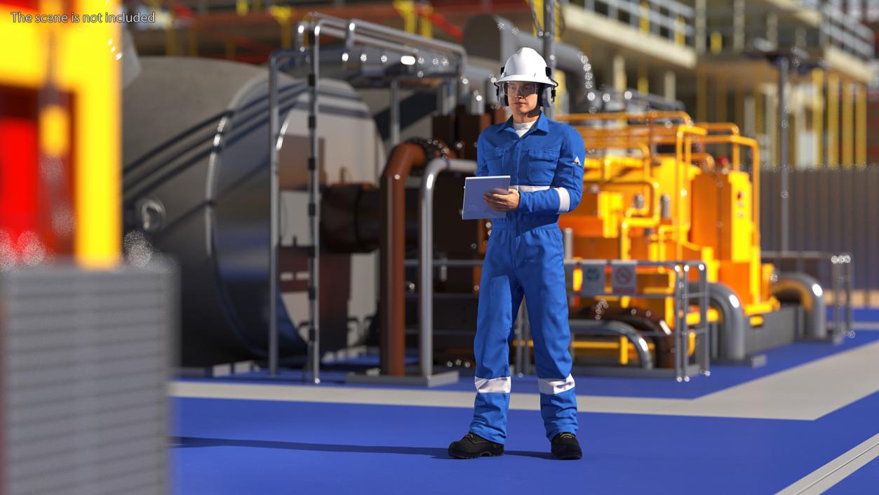 Oil Gas Worker Standing Pose Fur 3D