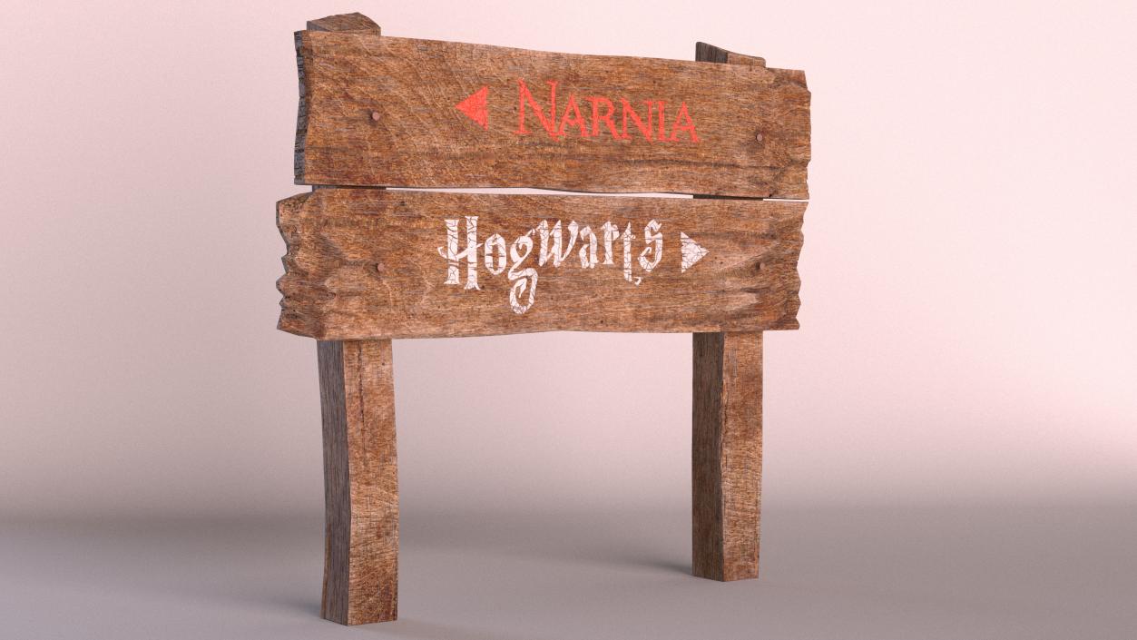 3D Old Wooden Road Sign Board