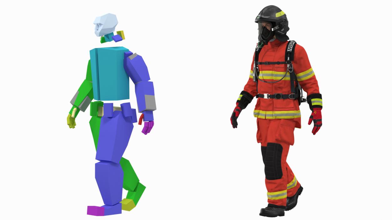 3D Firefighter Fully Equipped Rigged model