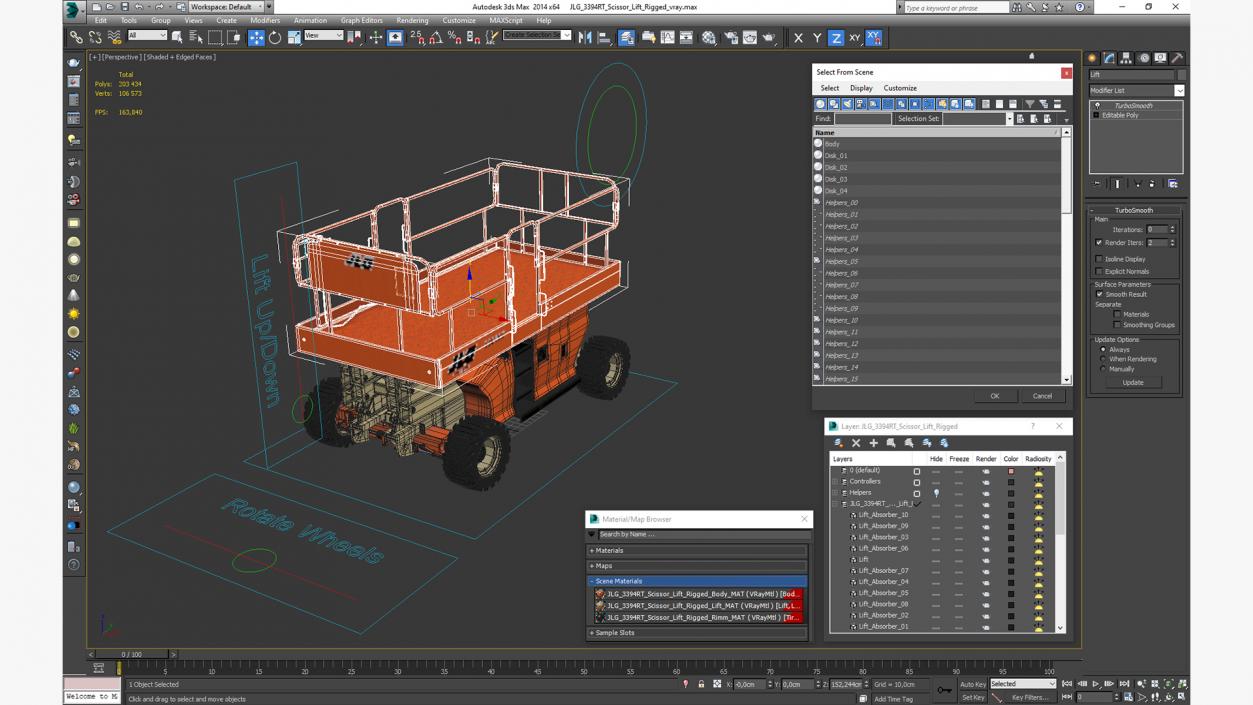 3D model JLG 3394RT Scissor Lift Rigged