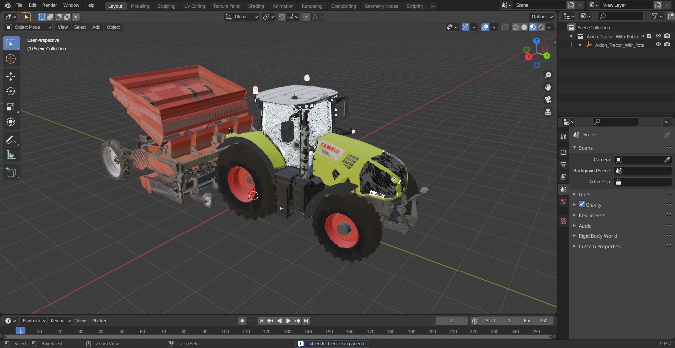 3D Axion Tractor With Potato Planter model