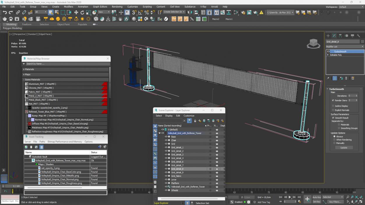 Volleyball Grid with Referee Tower 3D model