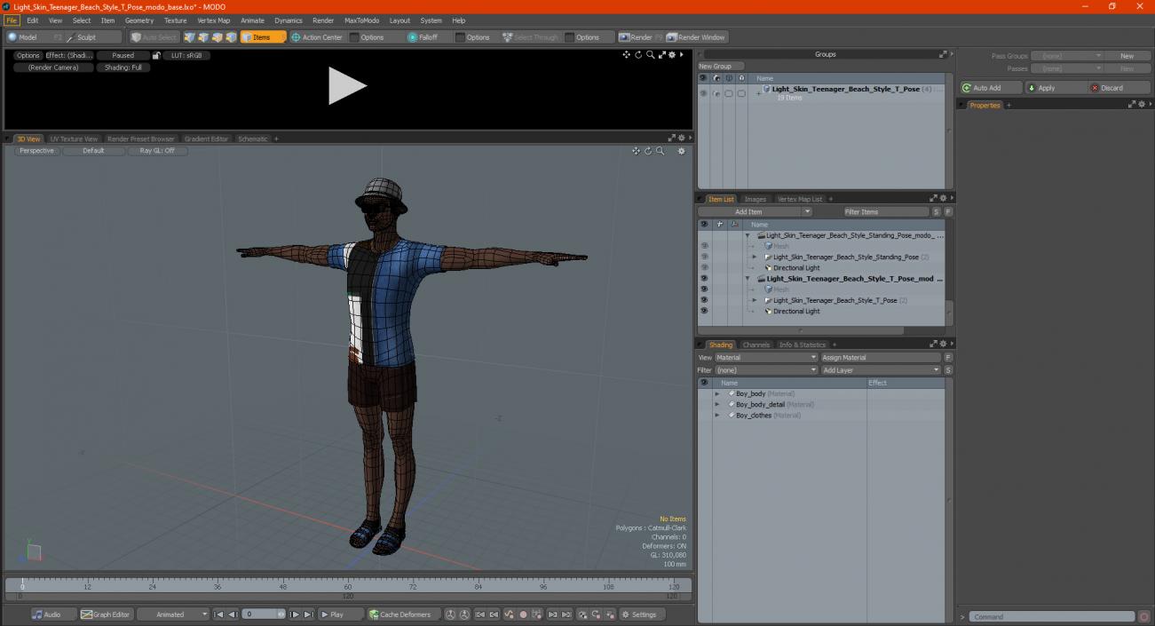 3D Light Skin Teenager Beach Style T Pose model