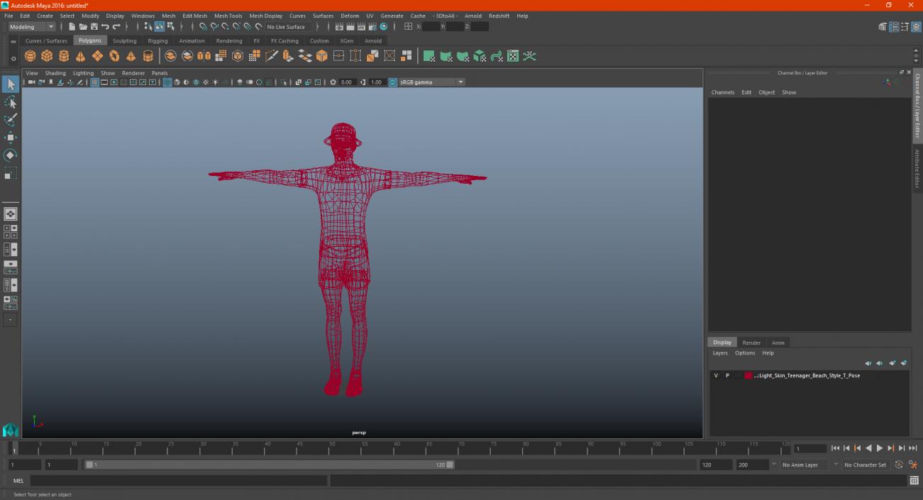 3D Light Skin Teenager Beach Style T Pose model