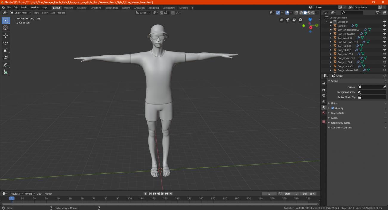 3D Light Skin Teenager Beach Style T Pose model