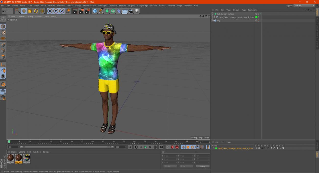 3D Light Skin Teenager Beach Style T Pose model