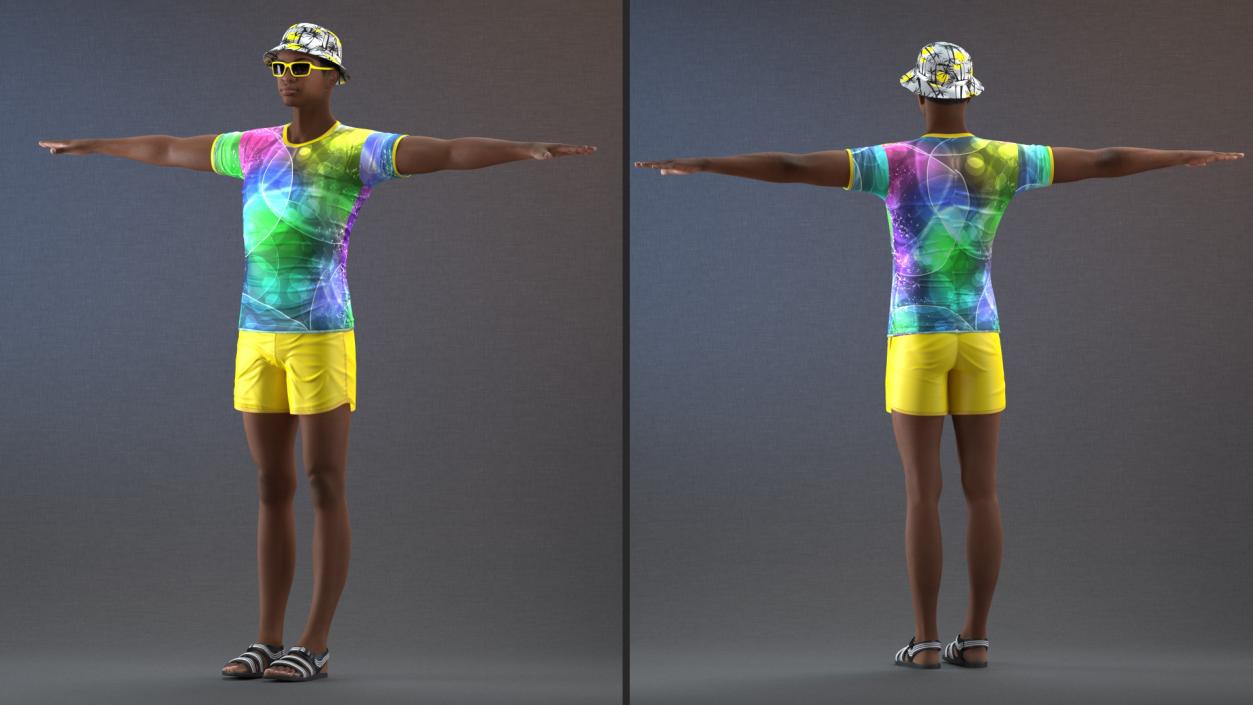 3D Light Skin Teenager Beach Style T Pose model