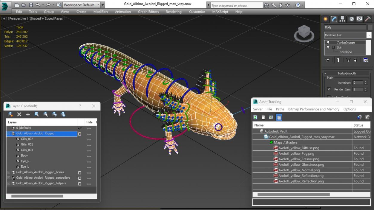 3D Gold Albino Axolotl Rigged 2 model