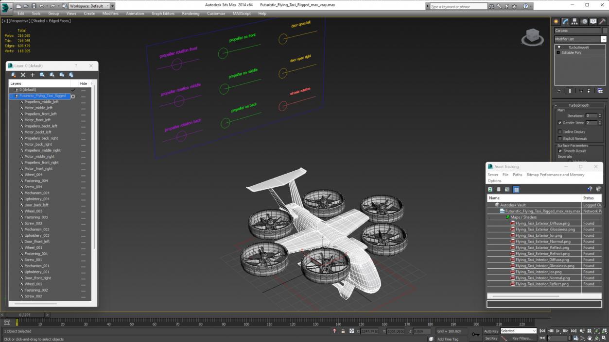 Futuristic Flying Taxi Rigged 3D model